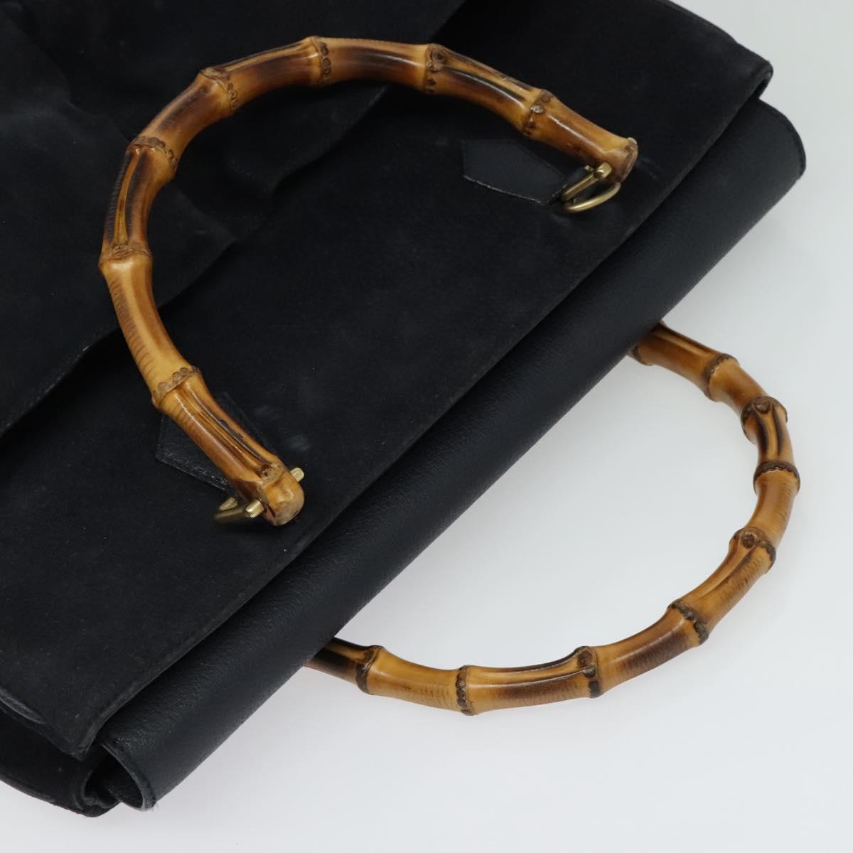 GUCCI Bamboo Hand Bag Suede Navy Gold 002 2855 0322 0 Auth ep10056