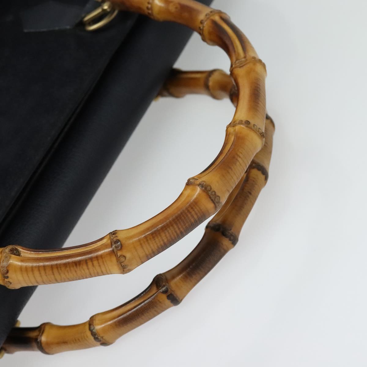 GUCCI Bamboo Hand Bag Suede Navy Gold 002 2855 0322 0 Auth ep10056
