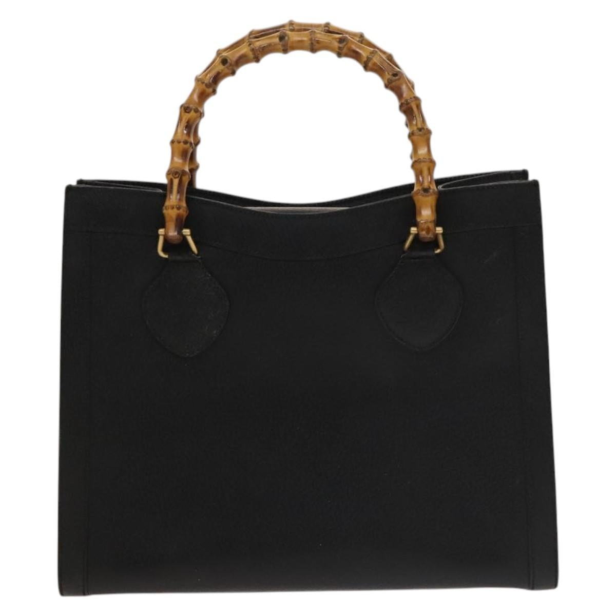 GUCCI Bamboo Hand Bag Leather Black Gold 002 1095 0260 Auth ep10062