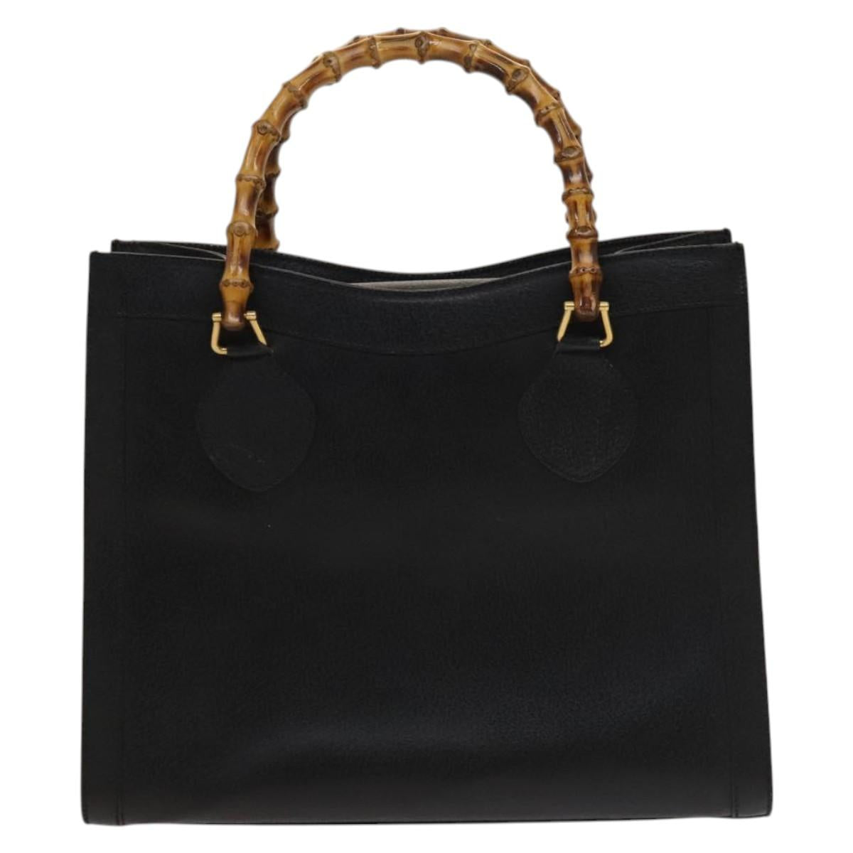 GUCCI Bamboo Hand Bag Leather Black Gold 002 1095 0260 Auth ep10062