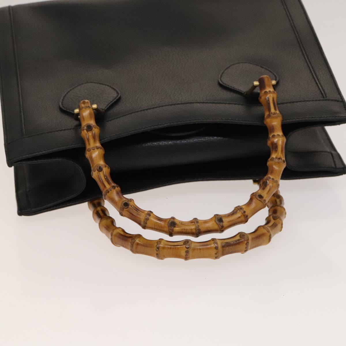 GUCCI Bamboo Hand Bag Leather Black Gold 002 1095 0260 Auth ep10062