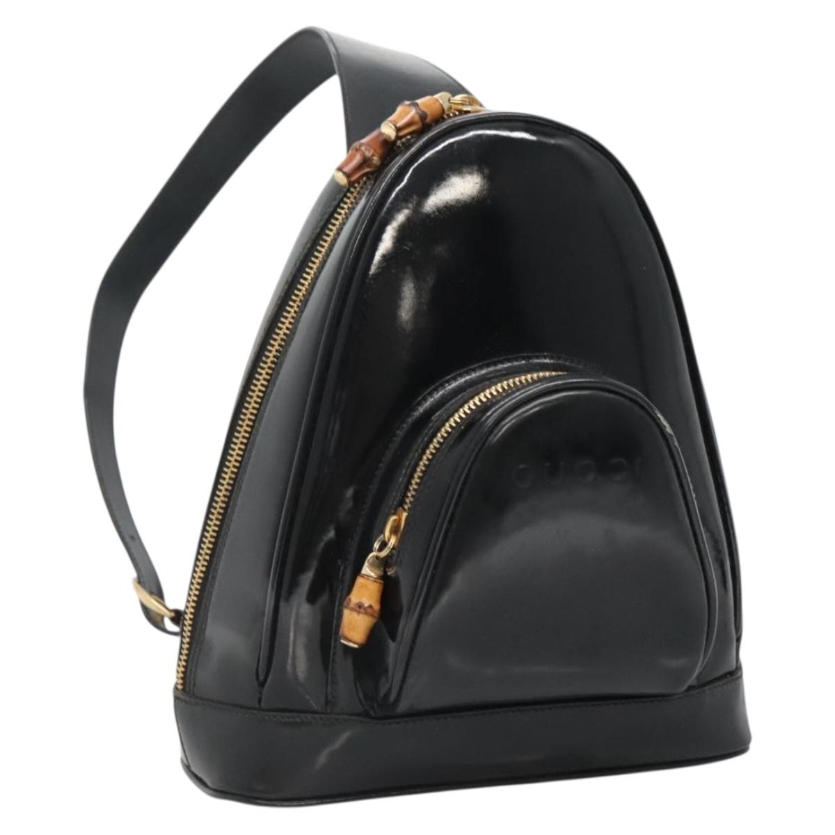 GUCCI Bamboo Body Bag Patent leather Black Gold 007 2113 0127 Auth ep10063