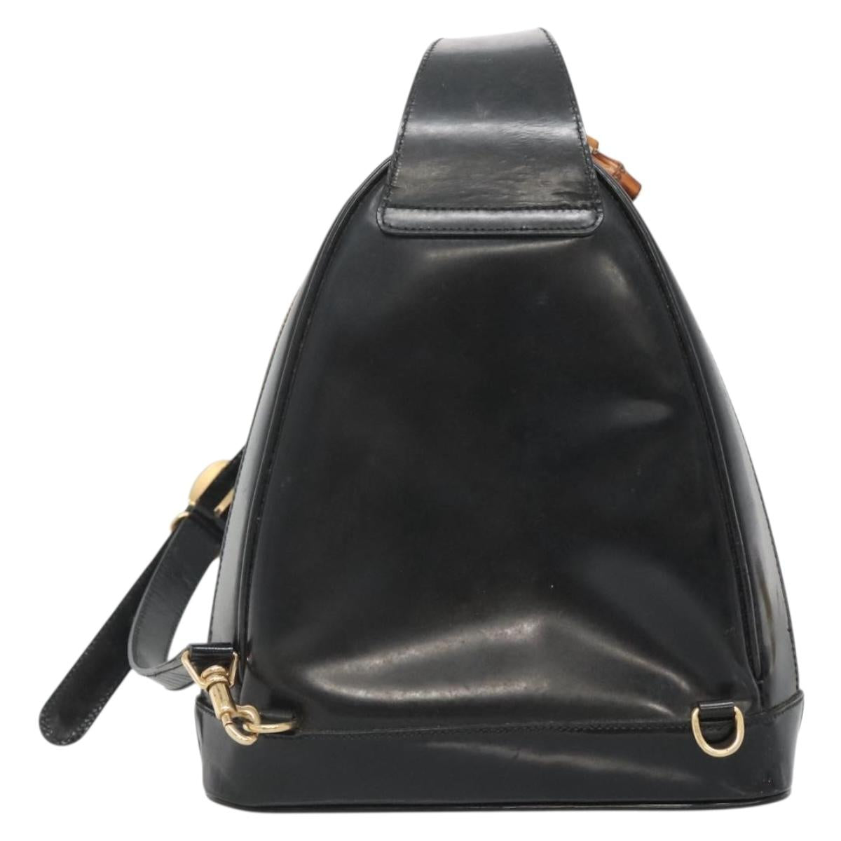 GUCCI Bamboo Body Bag Patent leather Black Gold 007 2113 0127 Auth ep10063