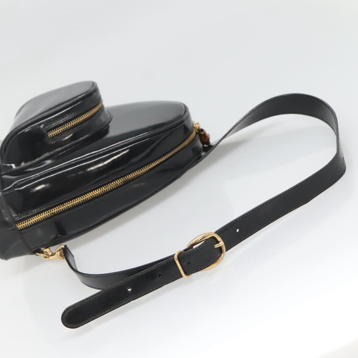 GUCCI Bamboo Body Bag Patent leather Black Gold 007 2113 0127 Auth ep10063