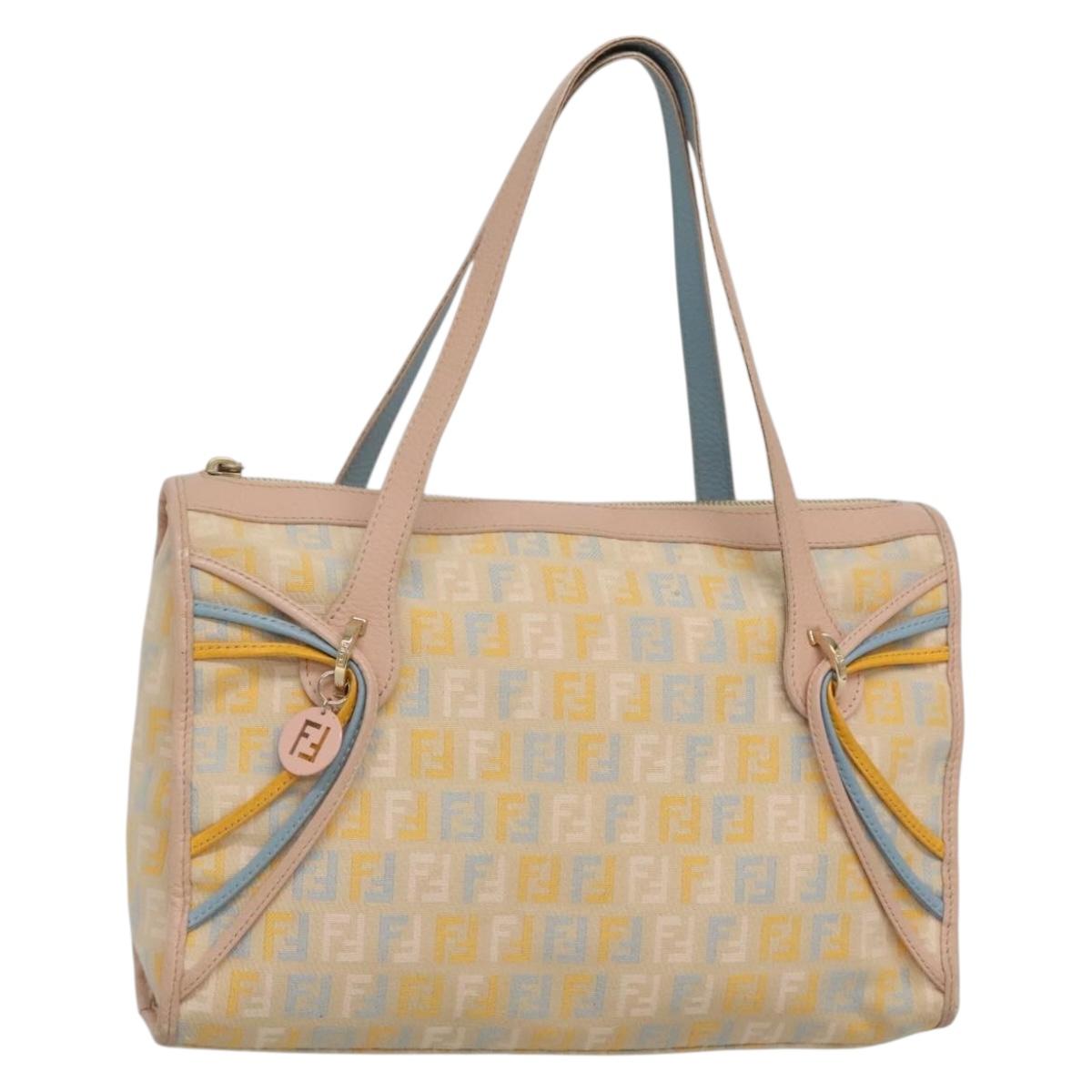 FENDI Zucchino Canvas Hand Bag Beige Gold Auth ep10065