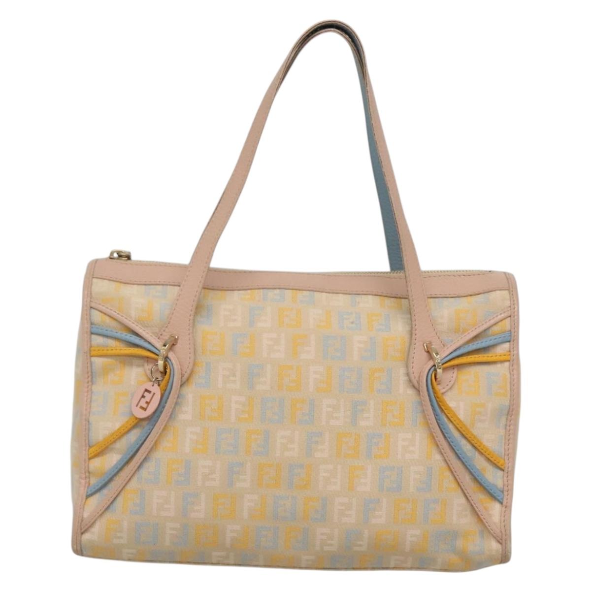 FENDI Zucchino Canvas Hand Bag Beige Gold Auth ep10065