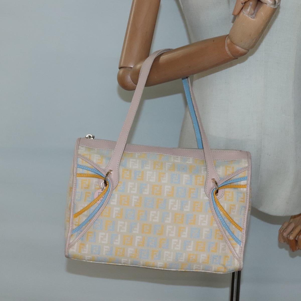 FENDI Zucchino Canvas Hand Bag Beige Gold Auth ep10065