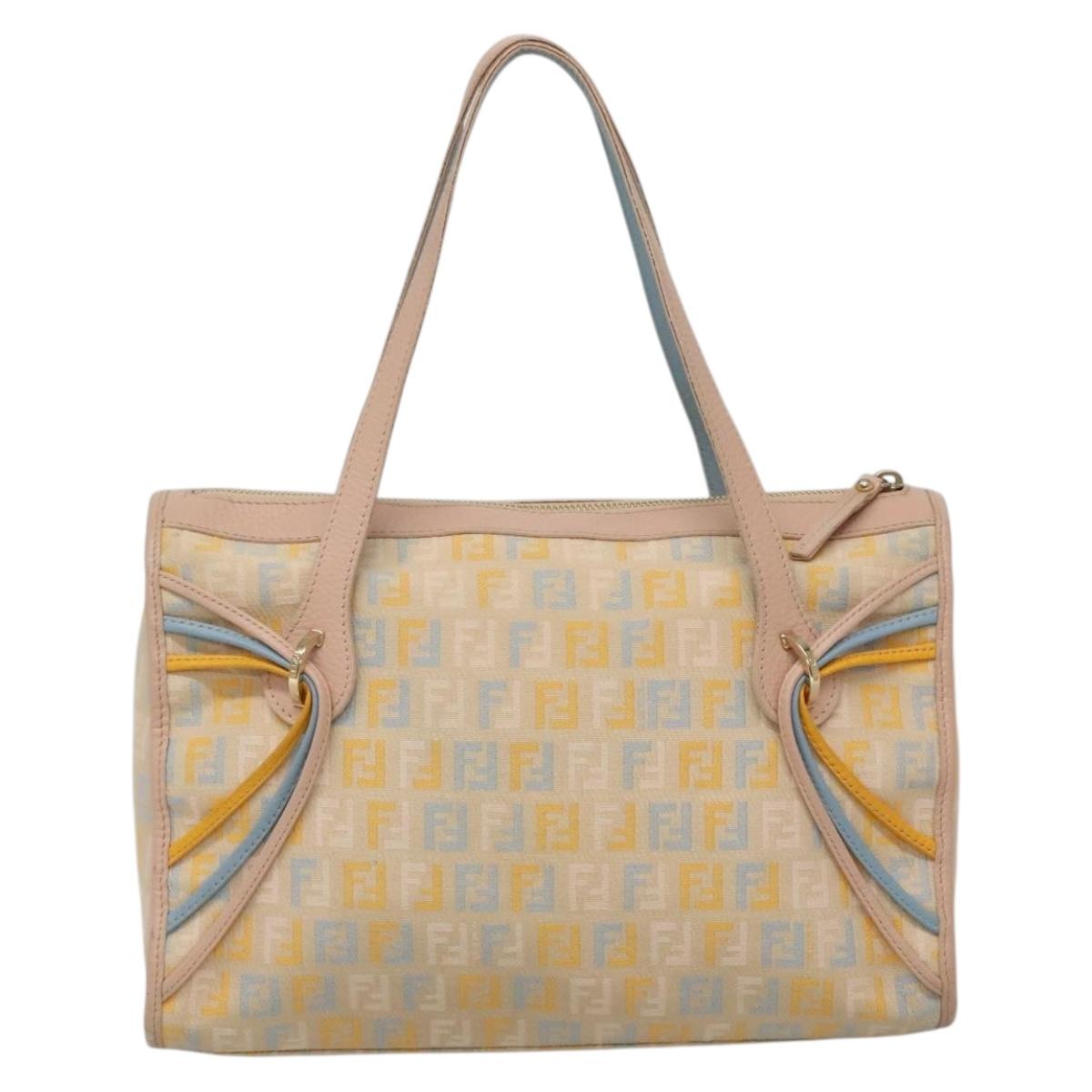 FENDI Zucchino Canvas Hand Bag Beige Gold Auth ep10065