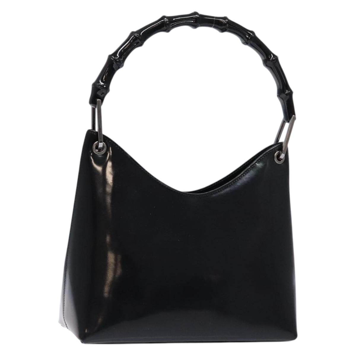 GUCCI Bamboo Shoulder Bag Patent leather Black Silver 001 1998 3008 Auth ep10067