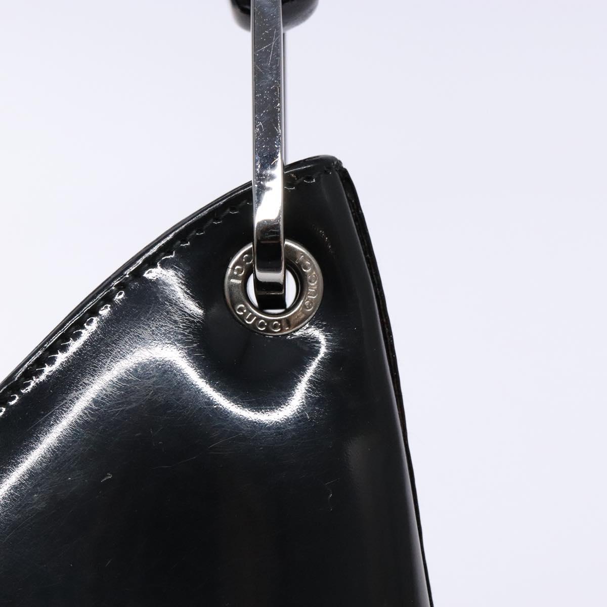 GUCCI Bamboo Shoulder Bag Patent leather Black Silver 001 1998 3008 Auth ep10067