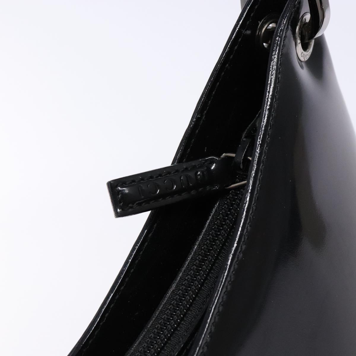GUCCI Bamboo Shoulder Bag Patent leather Black Silver 001 1998 3008 Auth ep10067