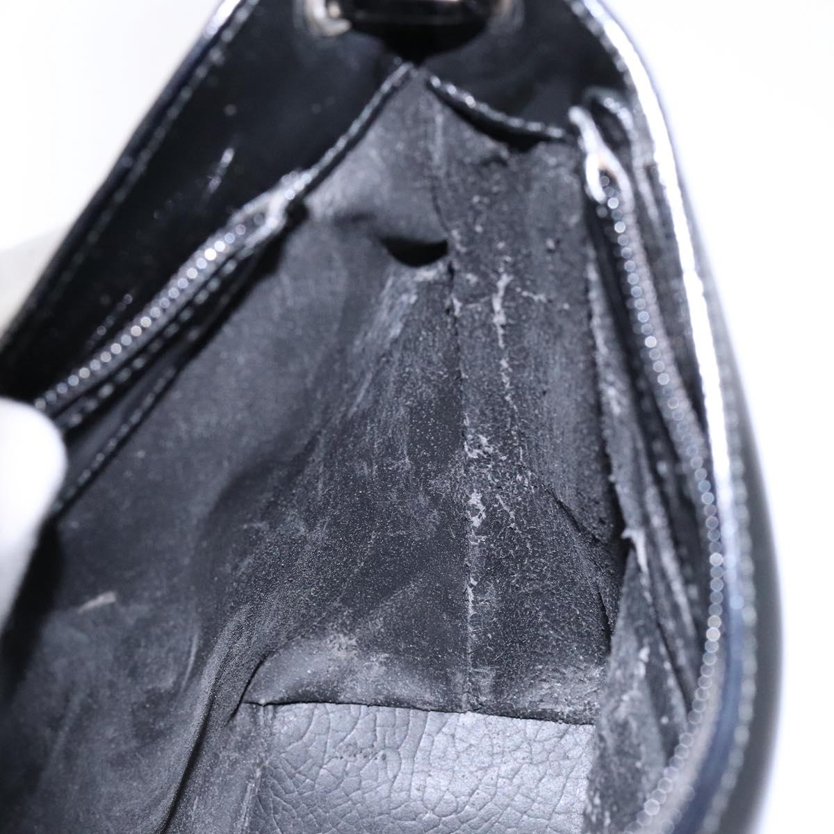 GUCCI Bamboo Shoulder Bag Patent leather Black Silver 001 1998 3008 Auth ep10067