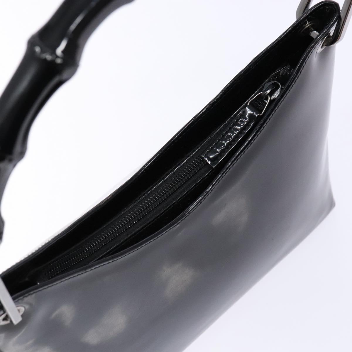GUCCI Bamboo Shoulder Bag Patent leather Black Silver 001 1998 3008 Auth ep10067