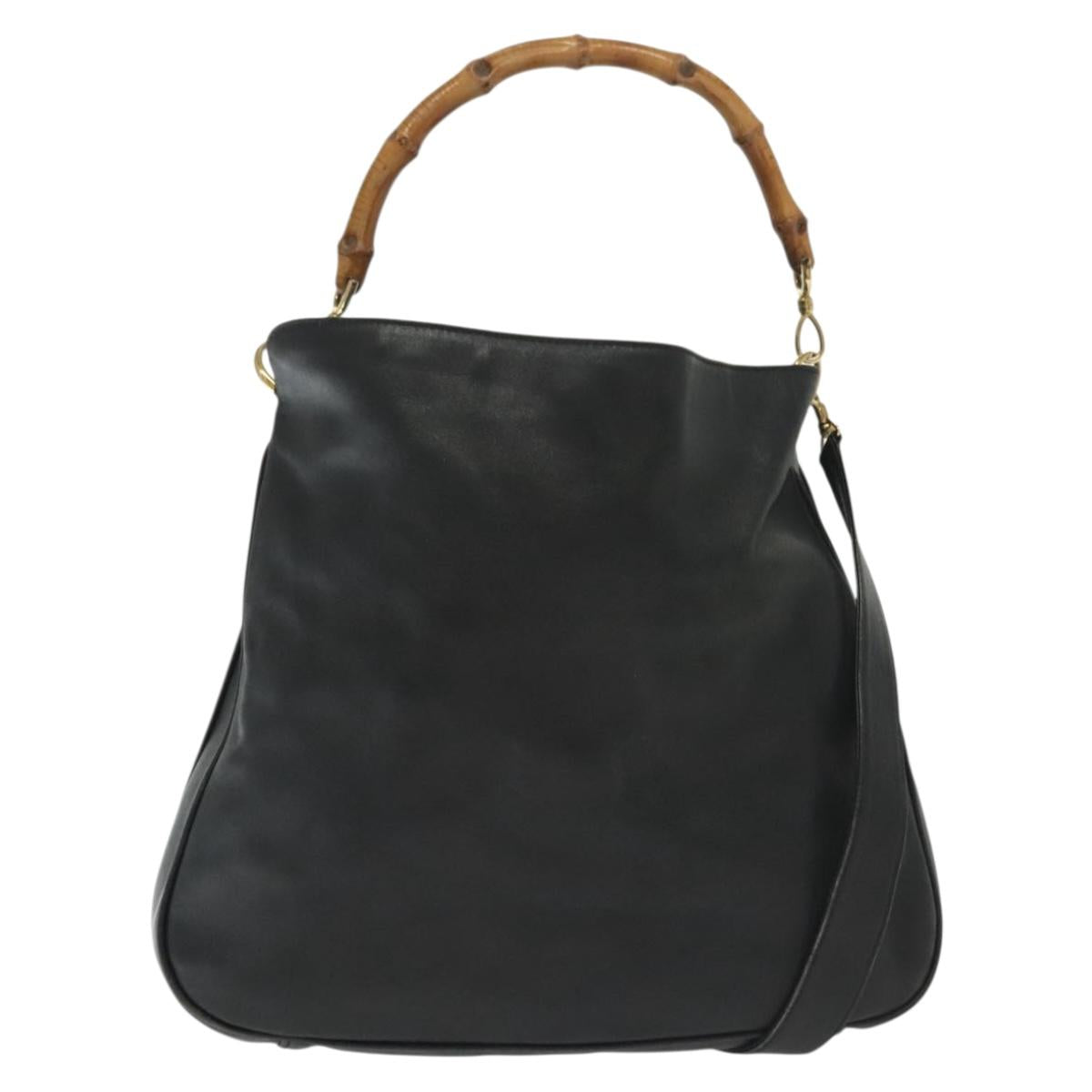 GUCCI Bamboo Hand Bag Leather 2way Black Gold 001 2852 1577 0 Auth ep10073