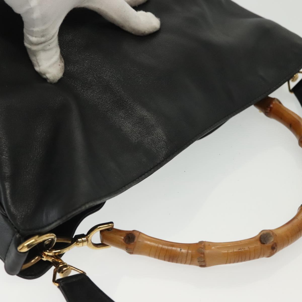 GUCCI Bamboo Hand Bag Leather 2way Black Gold 001 2852 1577 0 Auth ep10073