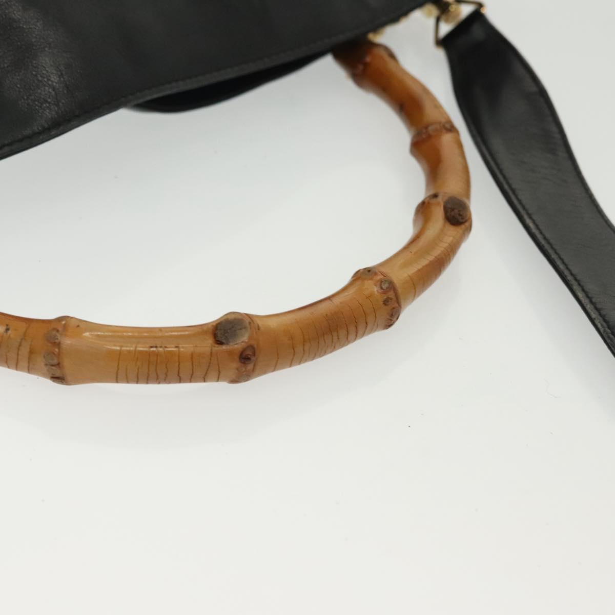 GUCCI Bamboo Hand Bag Leather 2way Black Gold 001 2852 1577 0 Auth ep10073