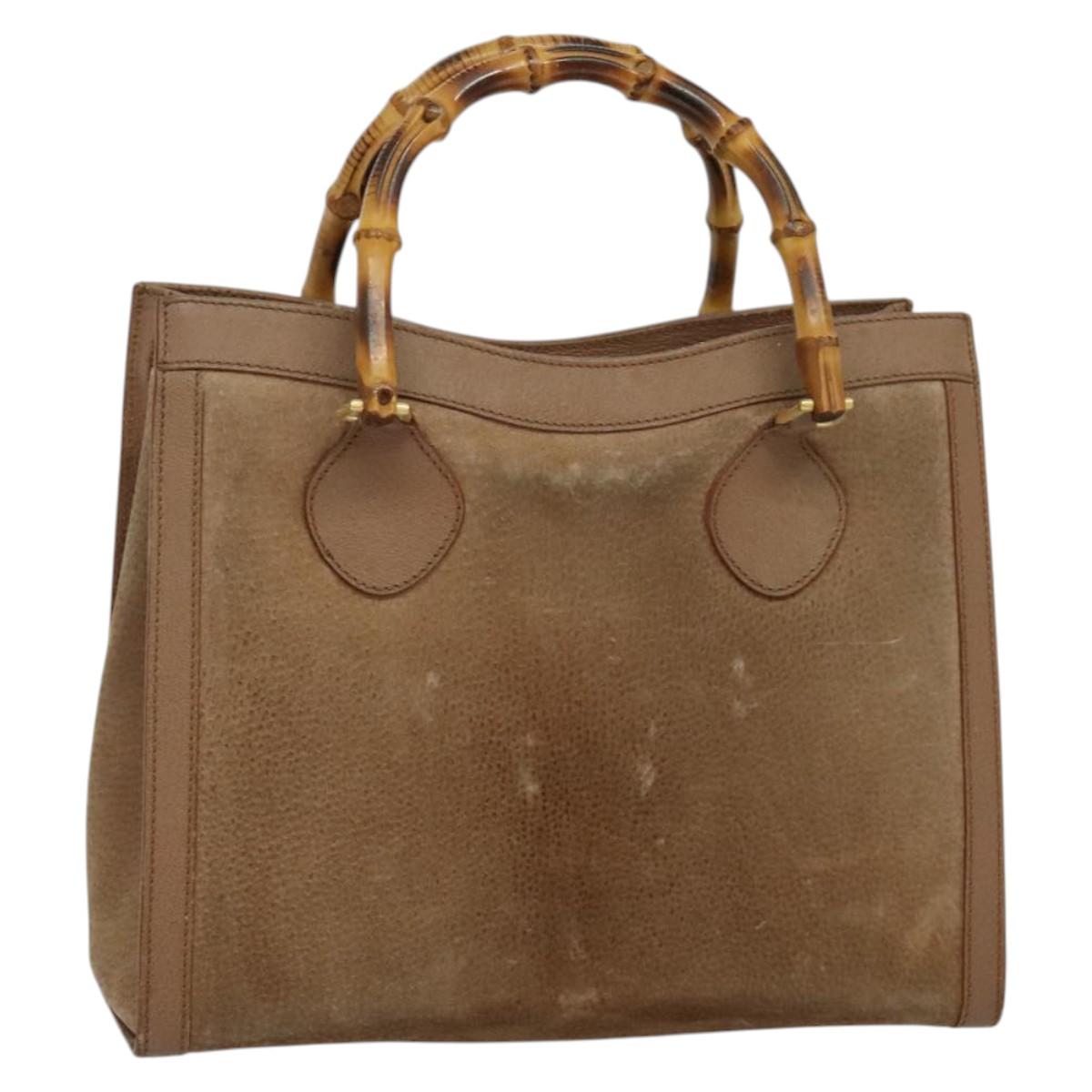 GUCCI Bamboo Hand Bag Suede Beige Gold 000 2853 0260 0 Auth ep10084