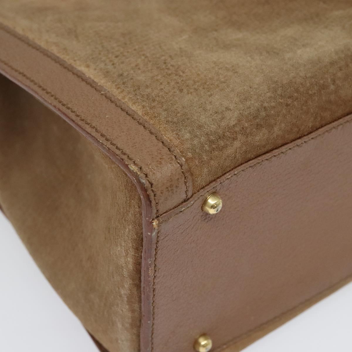 GUCCI Bamboo Hand Bag Suede Beige Gold 000 2853 0260 0 Auth ep10084