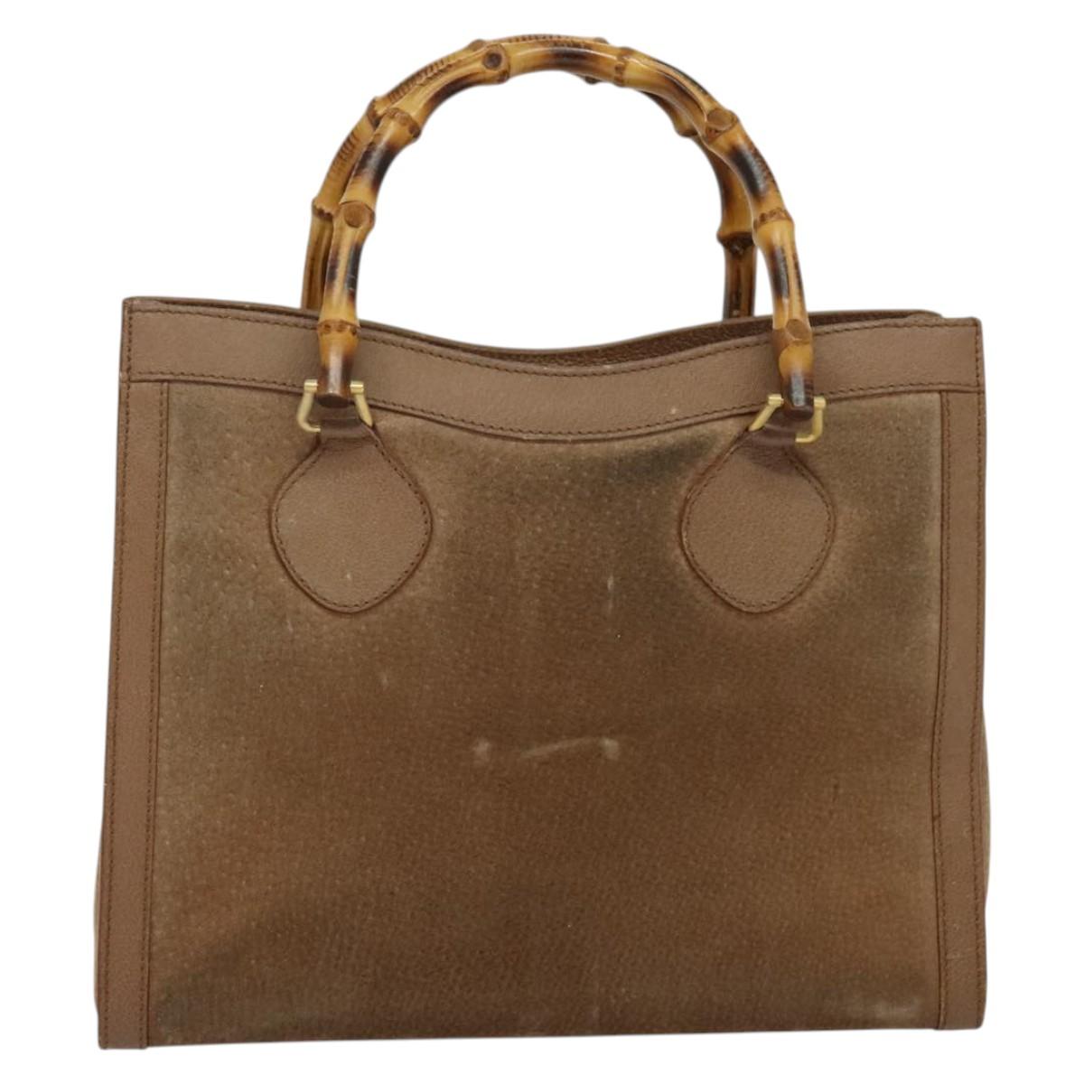 GUCCI Bamboo Hand Bag Suede Beige Gold 000 2853 0260 0 Auth ep10084