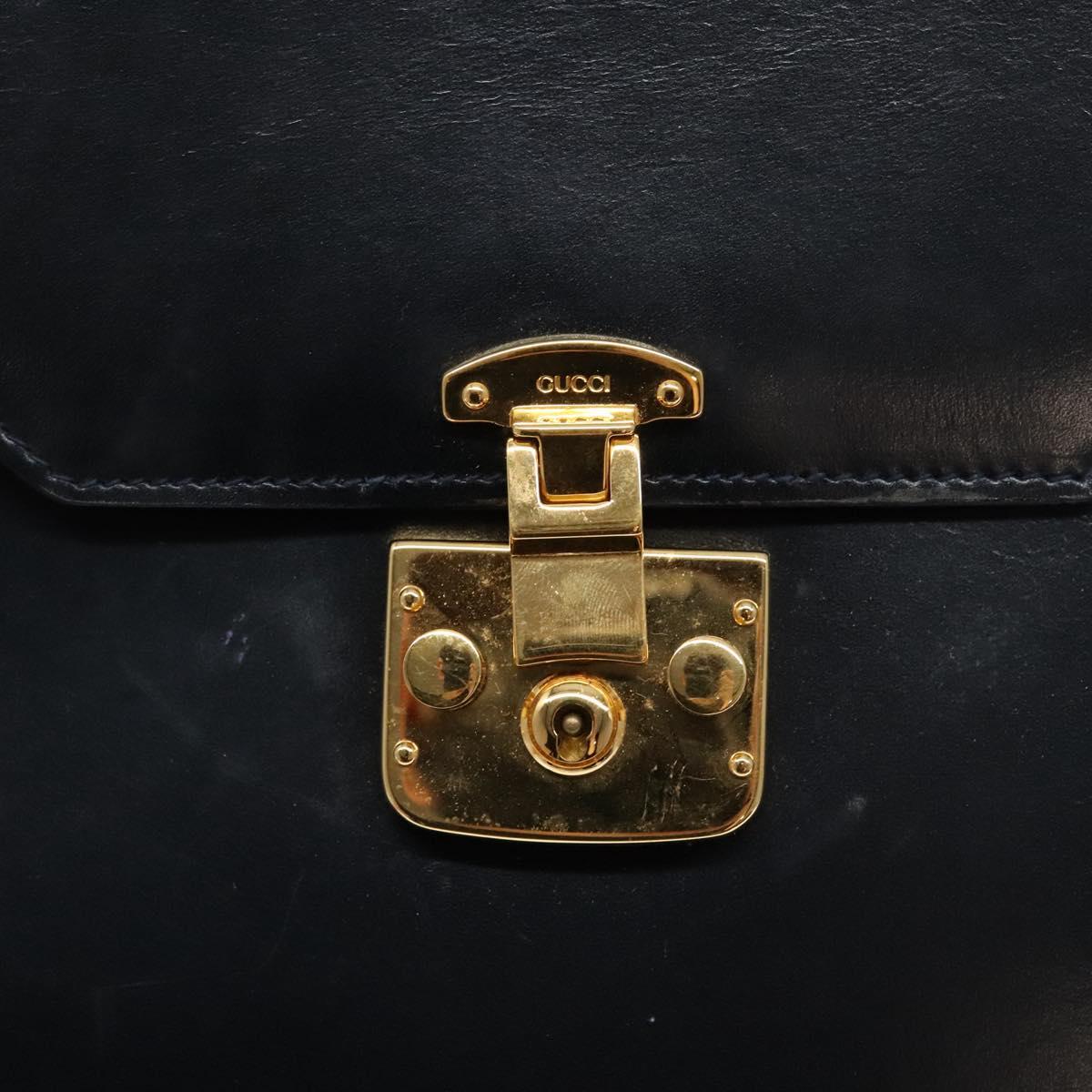 GUCCI Hand Bag Leather Navy Gold 000 1274 0192 Auth ep10091