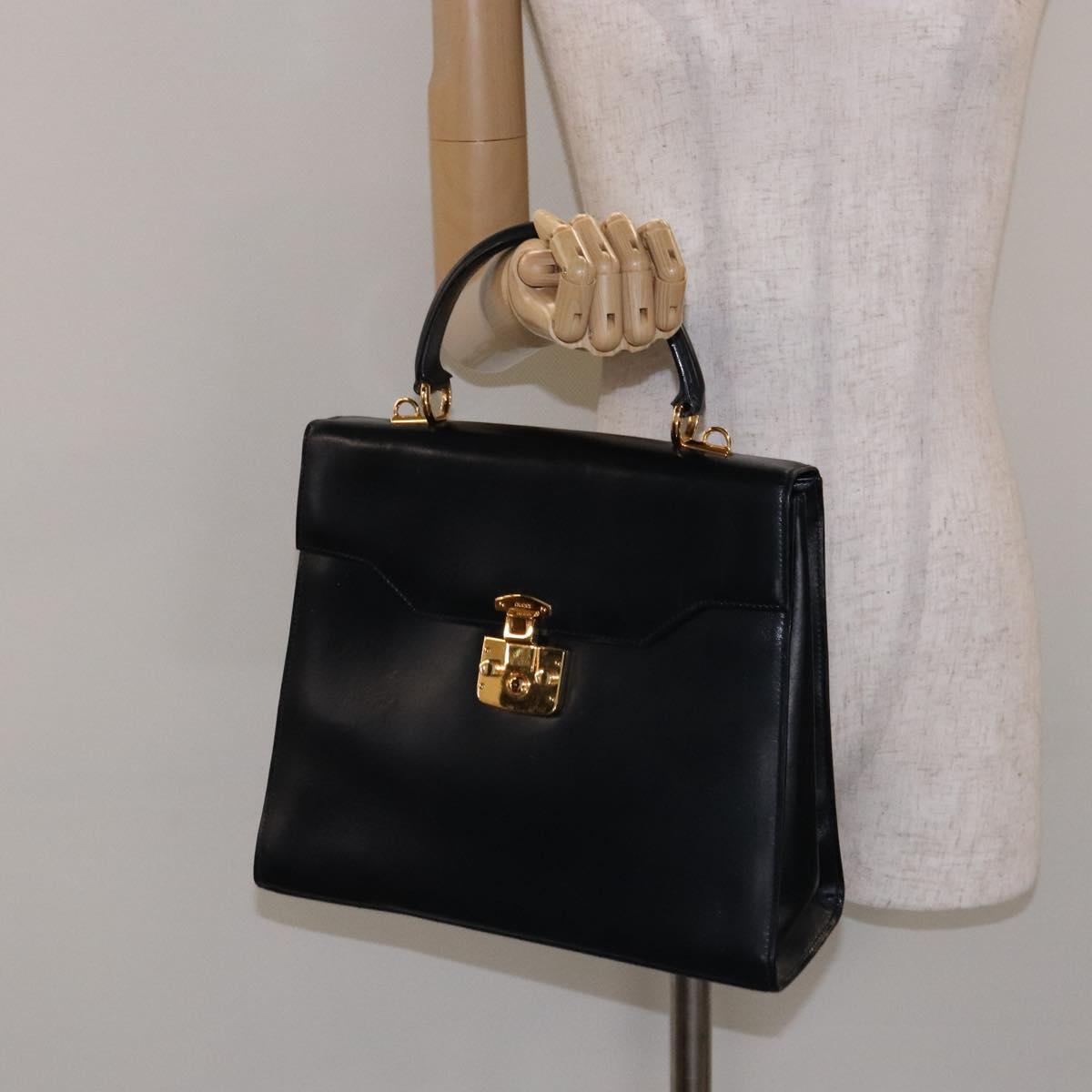 GUCCI Hand Bag Leather Navy Gold 000 1274 0192 Auth ep10091