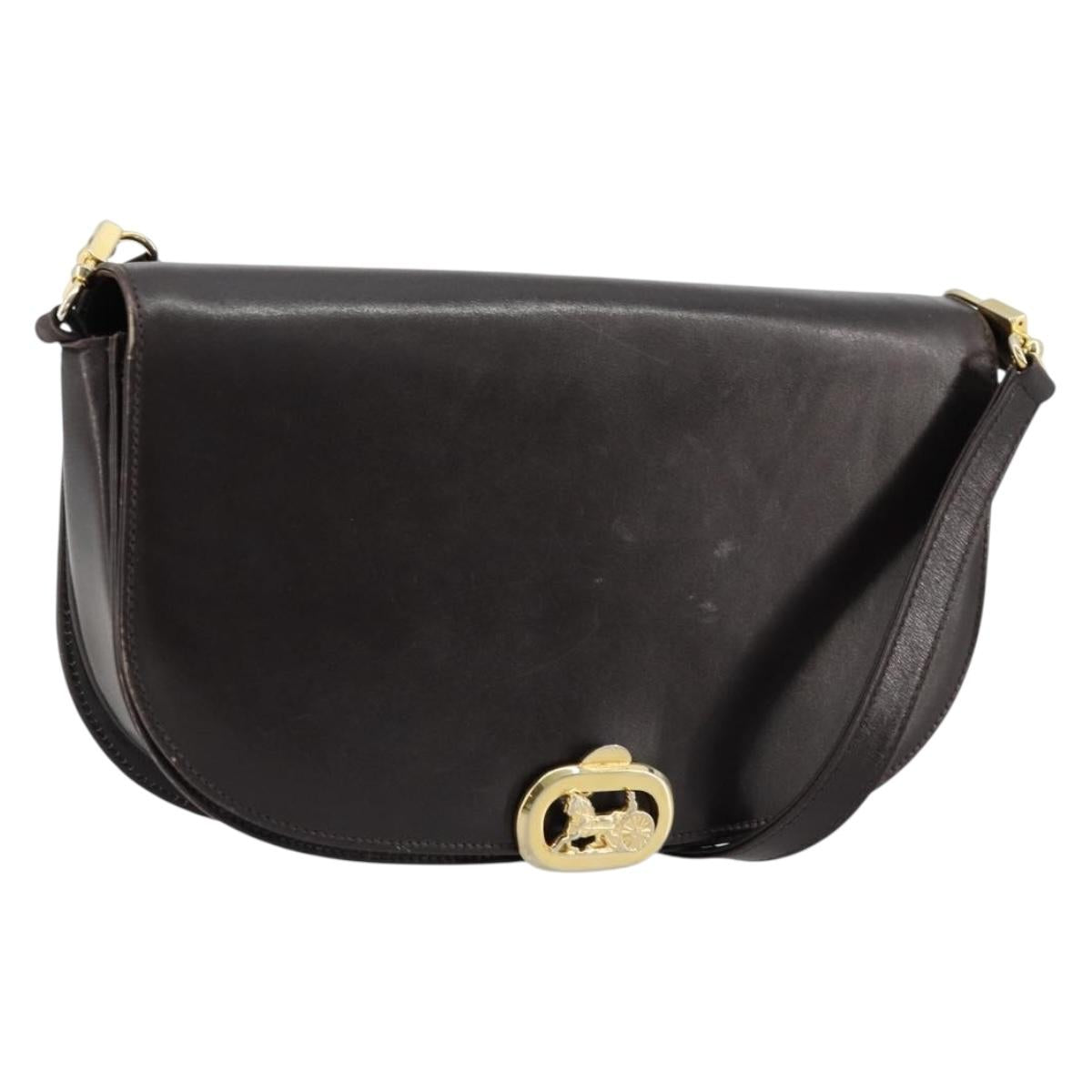 CELINE Shoulder Bag Leather Brown Gold Auth ep10103