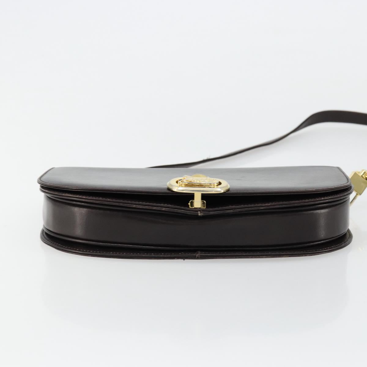 CELINE Shoulder Bag Leather Brown Gold Auth ep10103