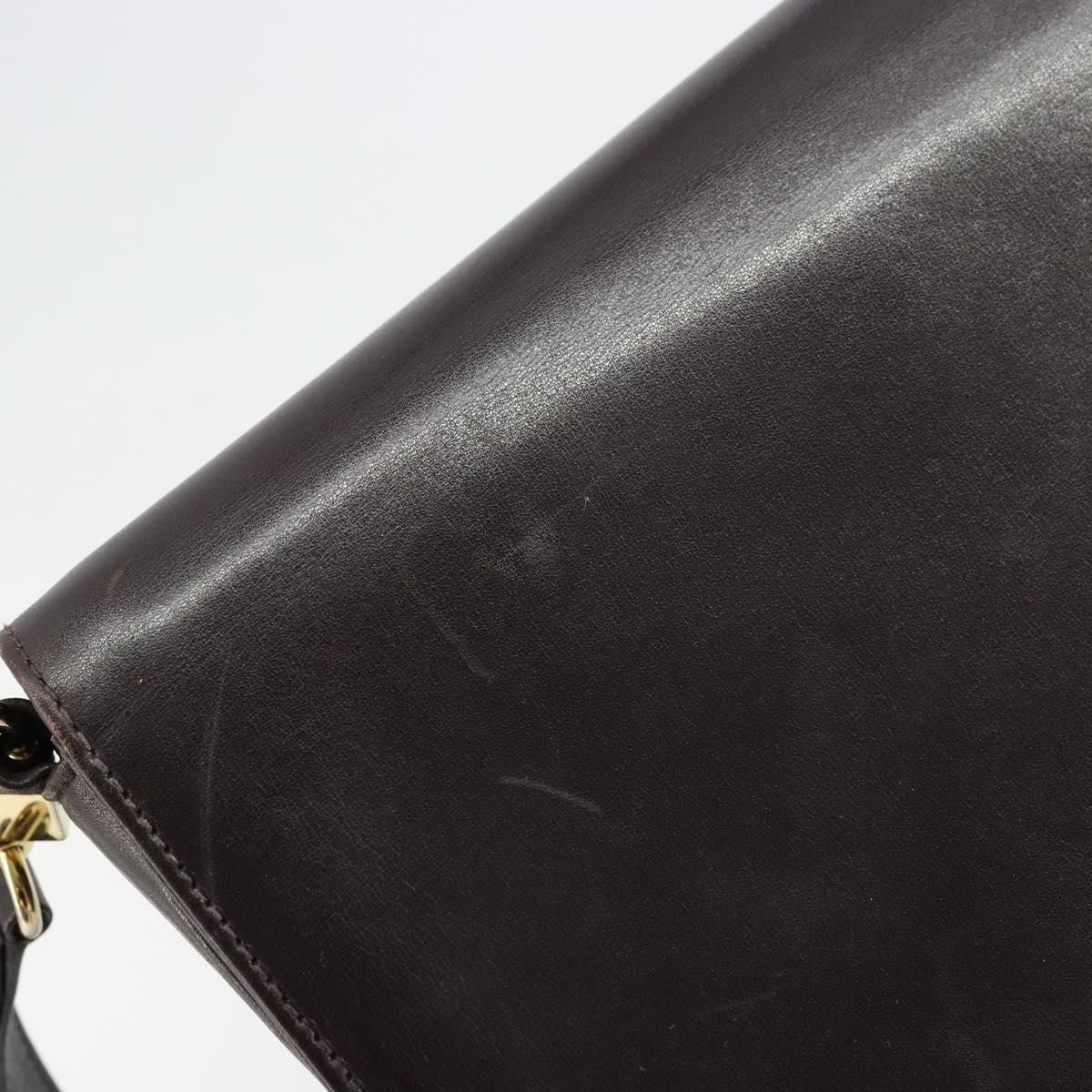 CELINE Shoulder Bag Leather Brown Gold Auth ep10103