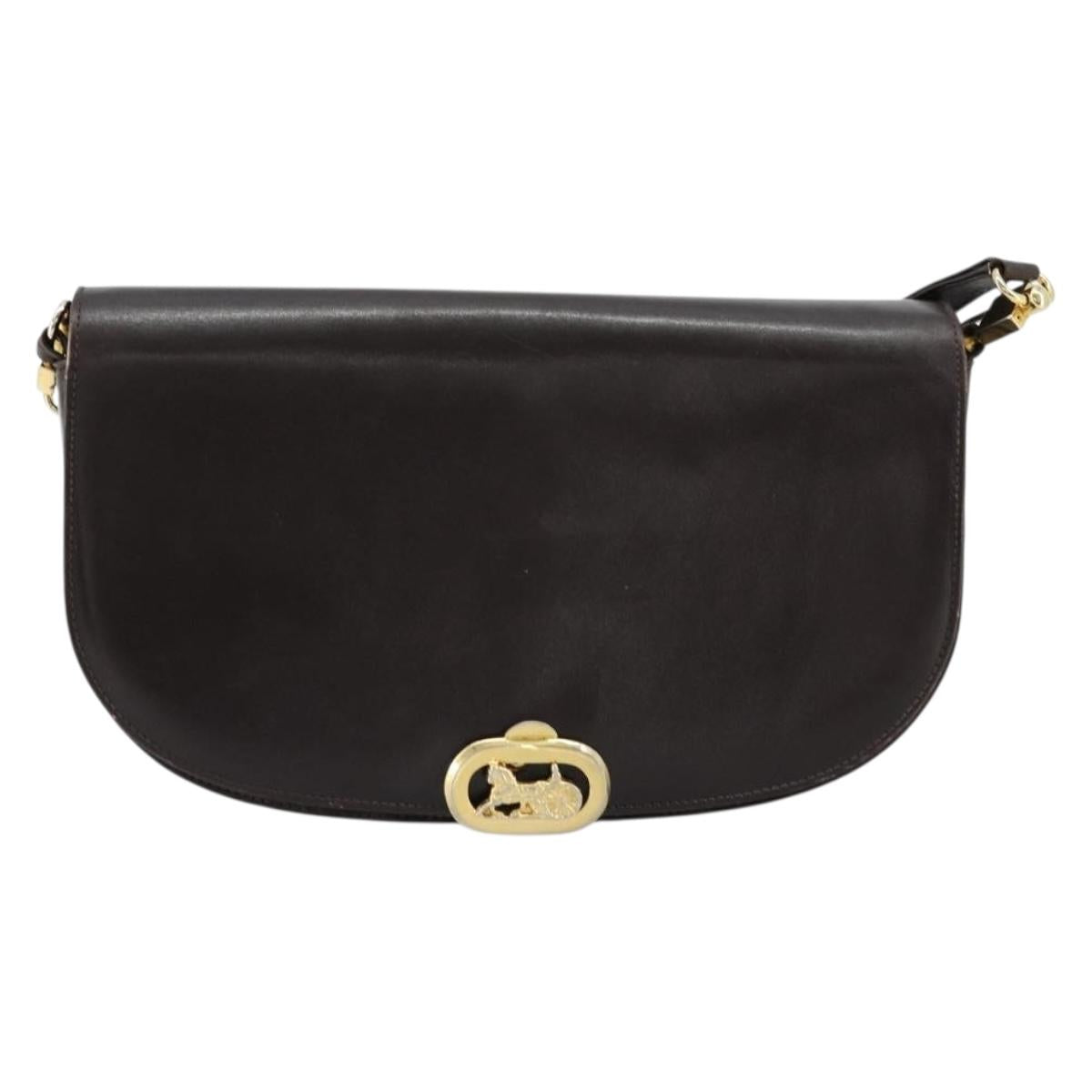 CELINE Shoulder Bag Leather Brown Gold Auth ep10103