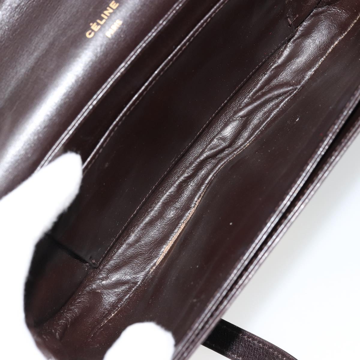CELINE Shoulder Bag Leather Brown Gold Auth ep10103