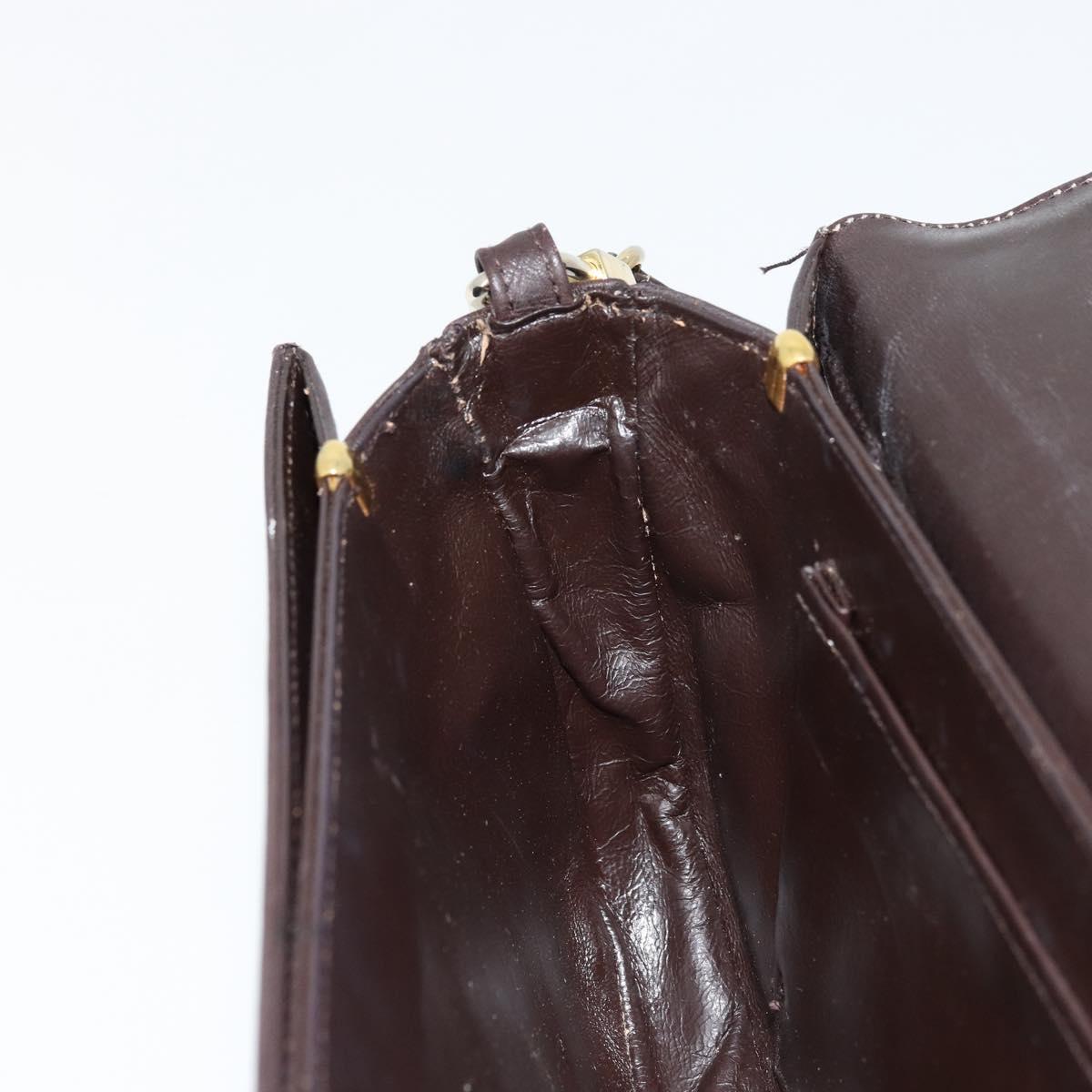 CELINE Shoulder Bag Leather Brown Gold Auth ep10103