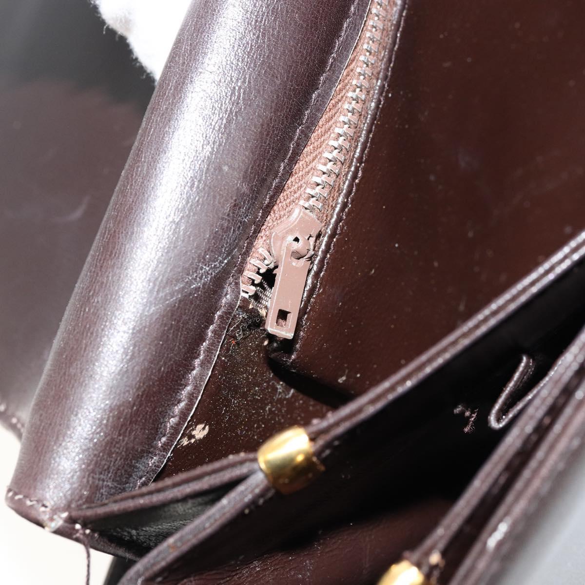 CELINE Shoulder Bag Leather Brown Gold Auth ep10103