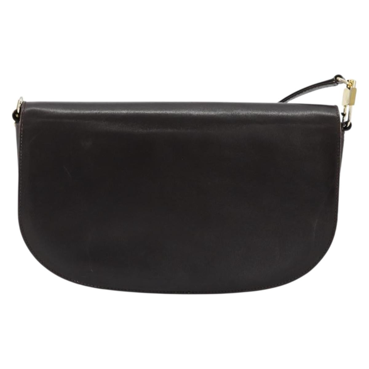 CELINE Shoulder Bag Leather Brown Gold Auth ep10103