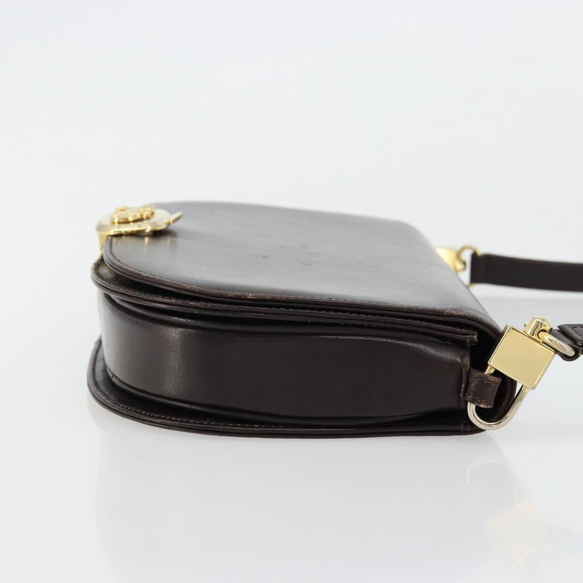 CELINE Shoulder Bag Leather Brown Gold Auth ep10103