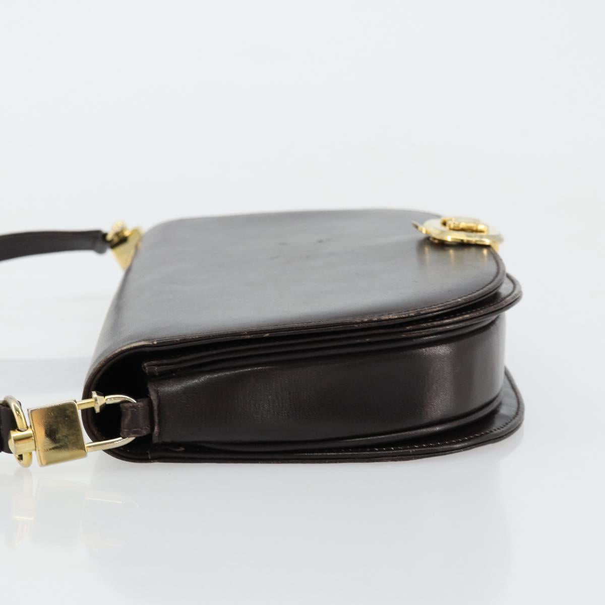 CELINE Shoulder Bag Leather Brown Gold Auth ep10103