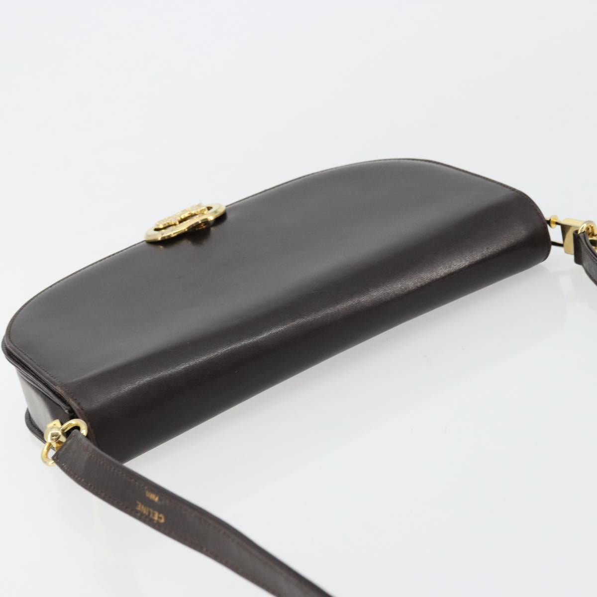 CELINE Shoulder Bag Leather Brown Gold Auth ep10103
