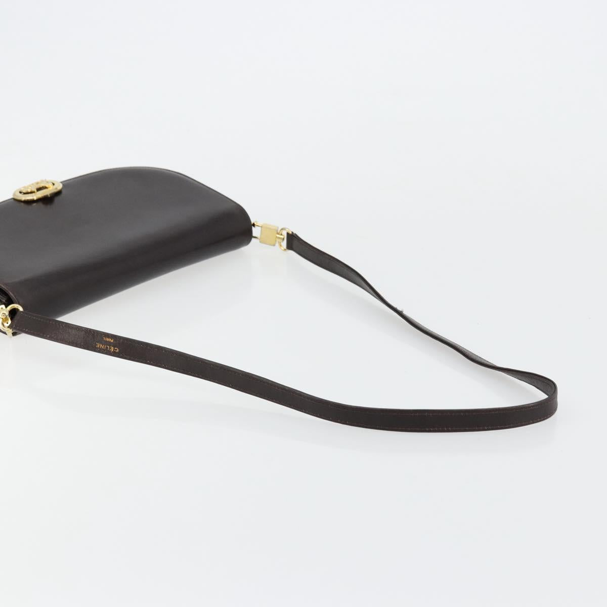 CELINE Shoulder Bag Leather Brown Gold Auth ep10103