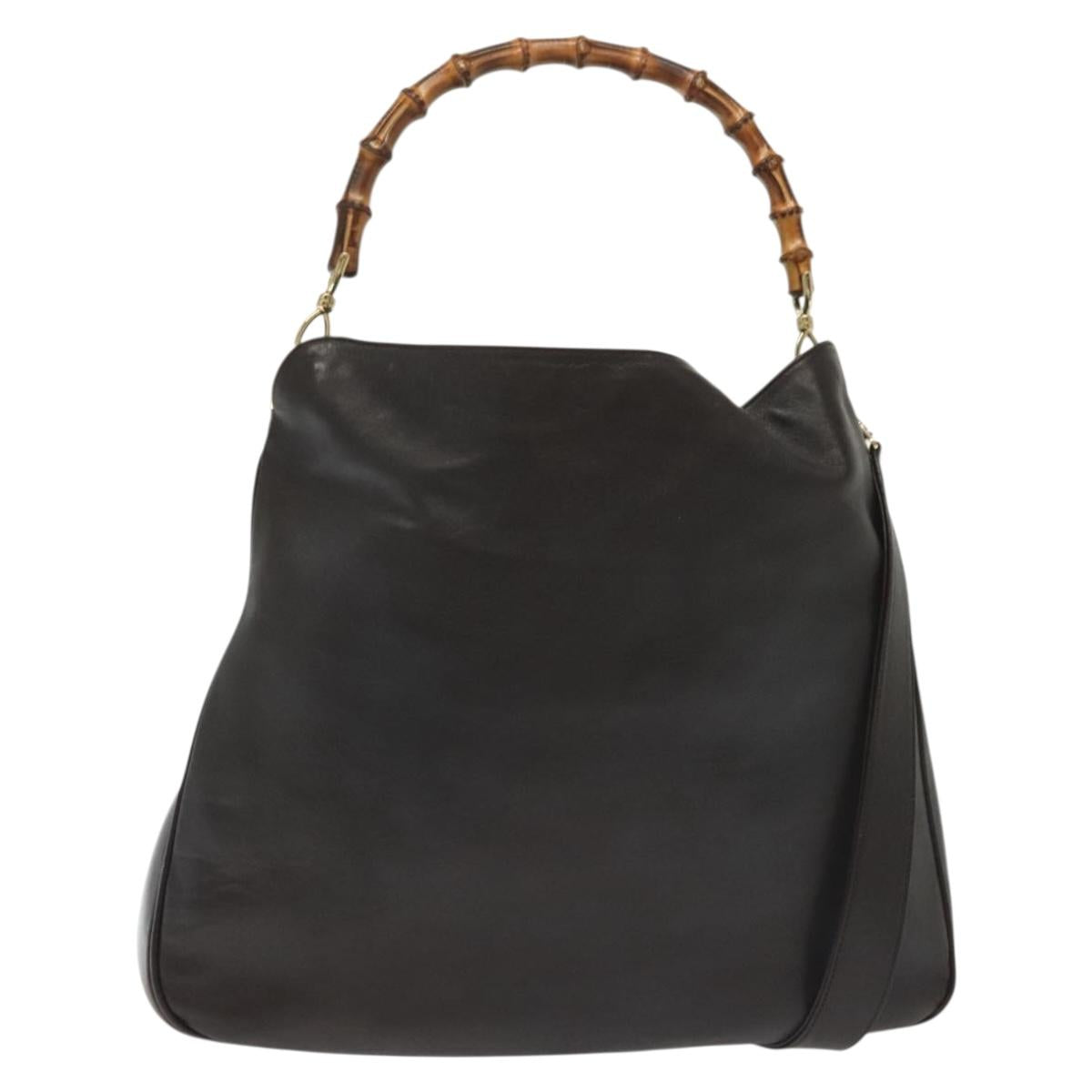 GUCCI Bamboo Hand Bag Leather 2way Black Gold 001 1577 Auth ep10141