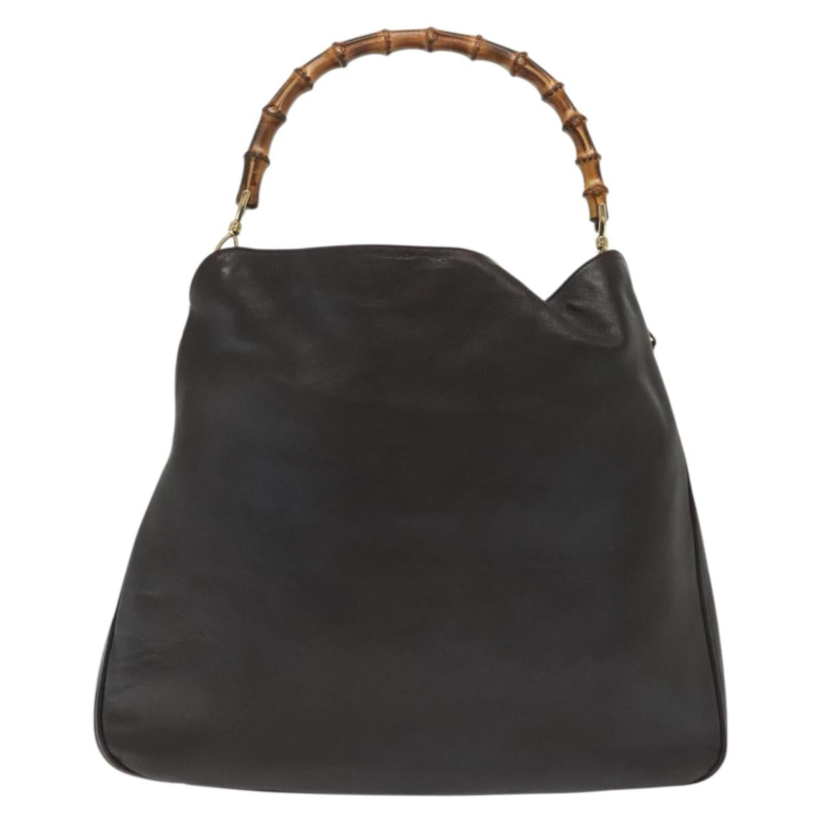 GUCCI Bamboo Hand Bag Leather 2way Black Gold 001 1577 Auth ep10141