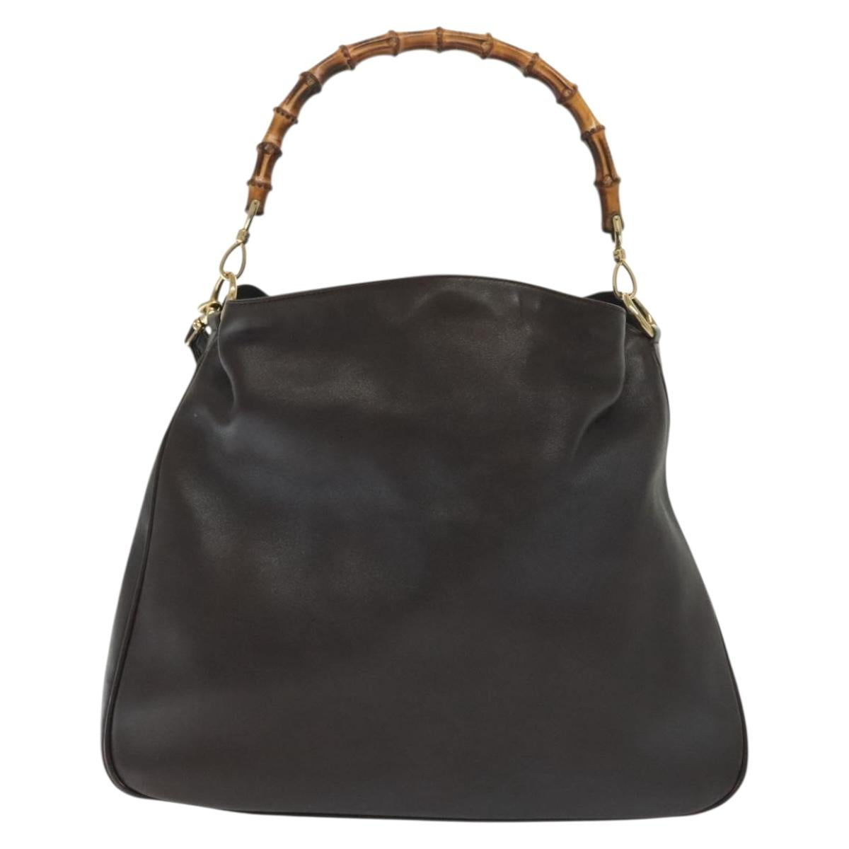 GUCCI Bamboo Hand Bag Leather 2way Black Gold 001 1577 Auth ep10141