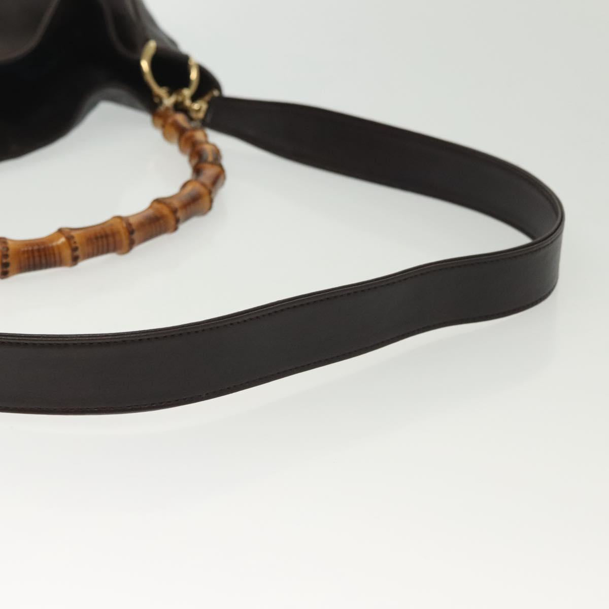 GUCCI Bamboo Hand Bag Leather 2way Black Gold 001 1577 Auth ep10141