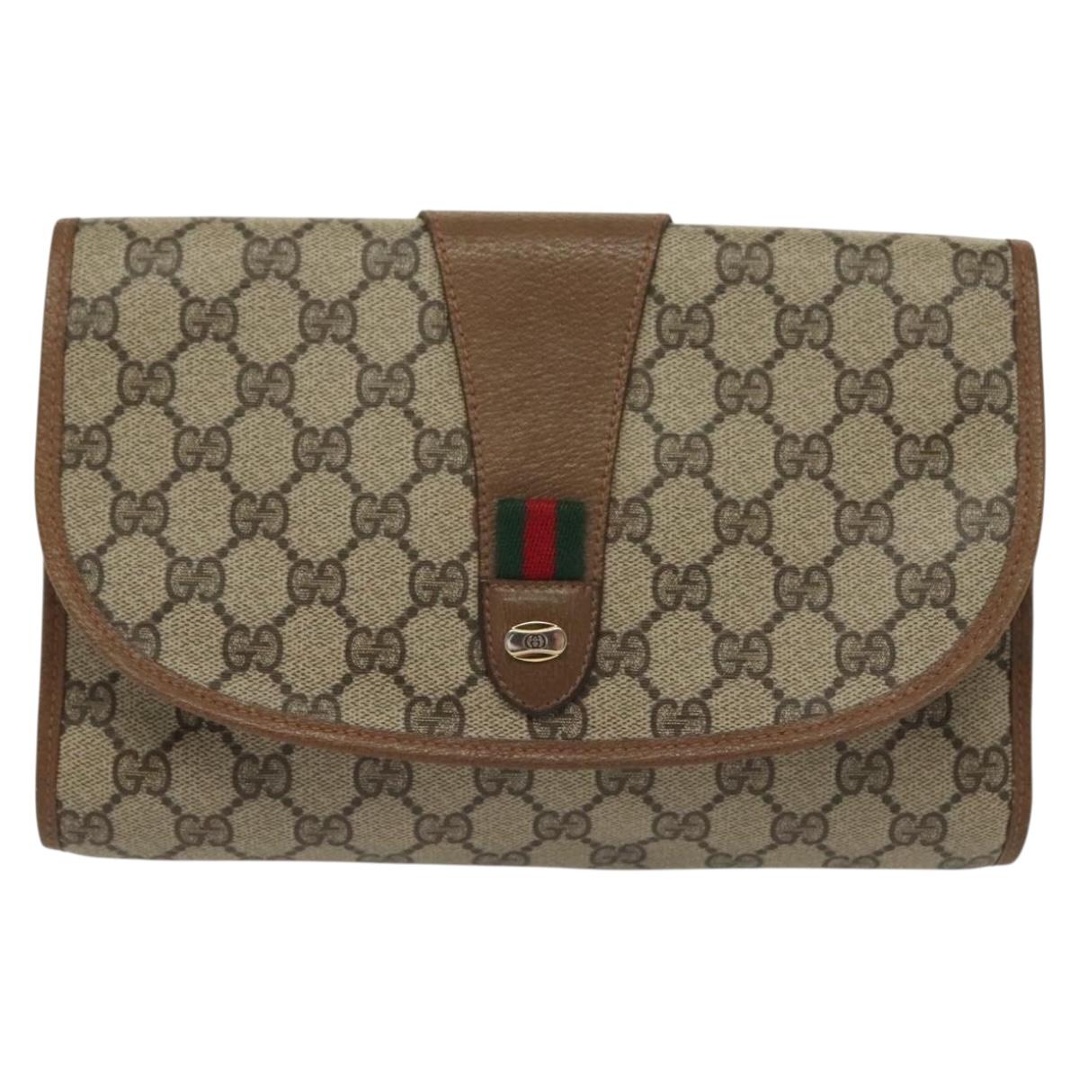 GUCCI GG Supreme Web Sherry Line Clutch Bag PVC Beige Red 89 01 030 Auth ep10148