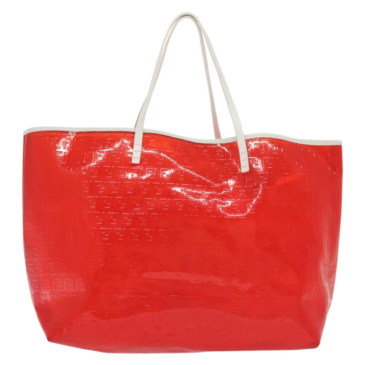 FENDI Zucchino Tote Bag Vinyl Red White Auth ep10155