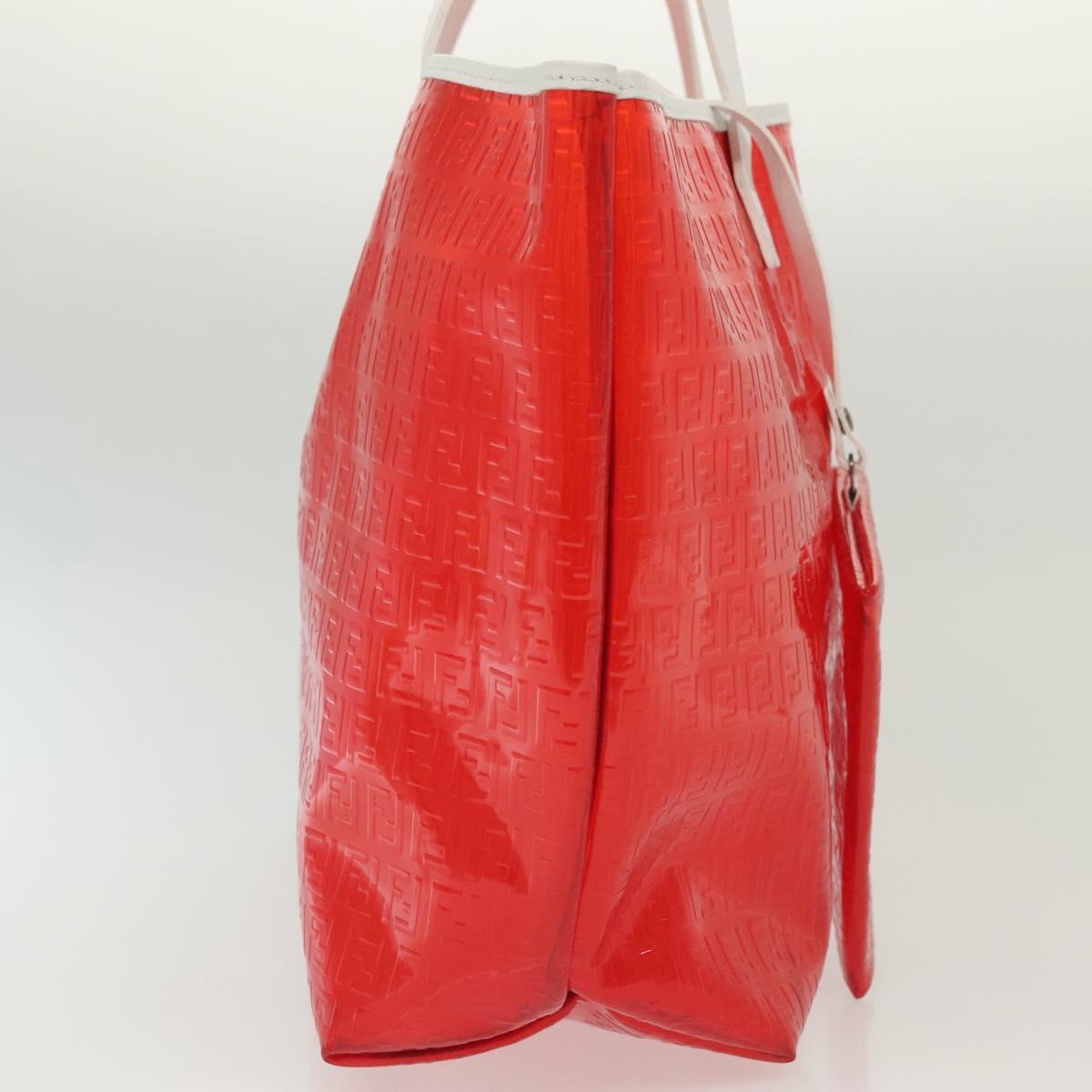 FENDI Zucchino Tote Bag Vinyl Red White Auth ep10155