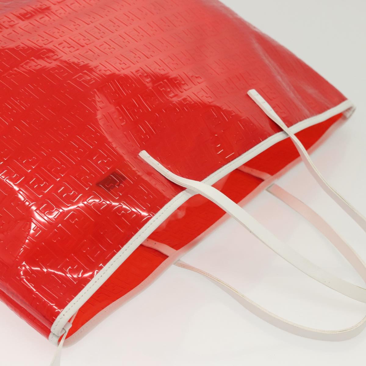 FENDI Zucchino Tote Bag Vinyl Red White Auth ep10155