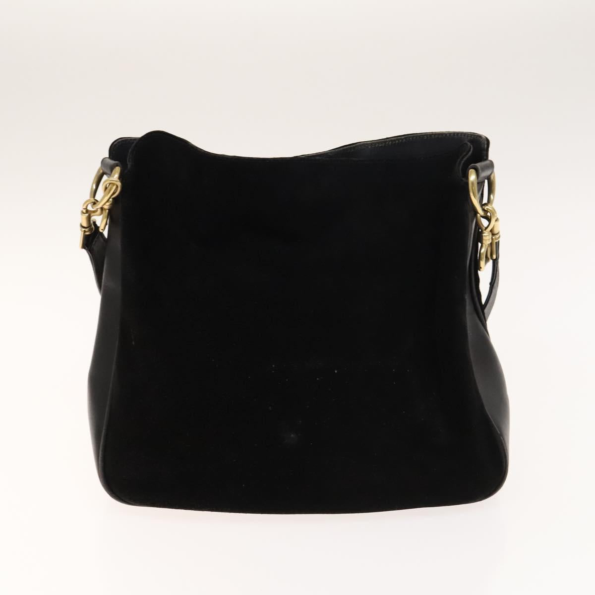 GUCCI Bamboo Shoulder Bag Suede Nylon 2Set Black Auth ep10170