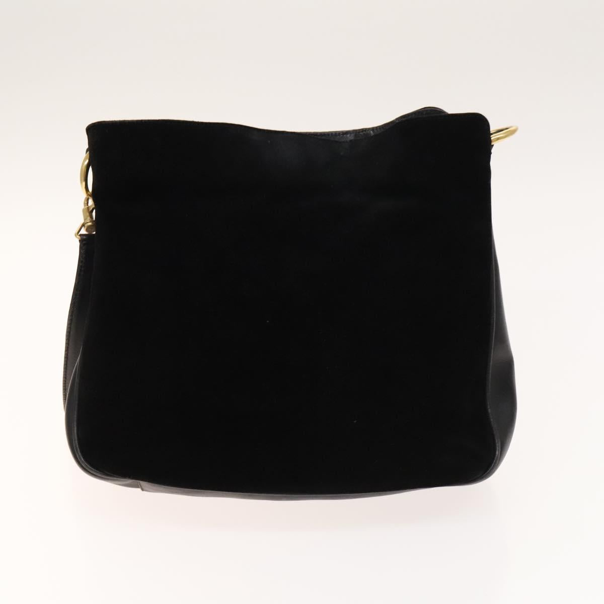 GUCCI Bamboo Shoulder Bag Suede Nylon 2Set Black Auth ep10170