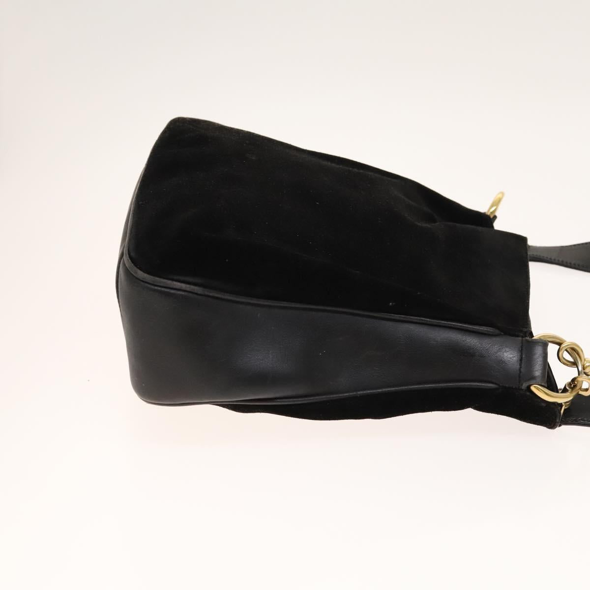 GUCCI Bamboo Shoulder Bag Suede Nylon 2Set Black Auth ep10170
