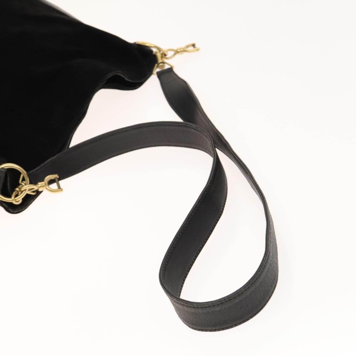 GUCCI Bamboo Shoulder Bag Suede Nylon 2Set Black Auth ep10170