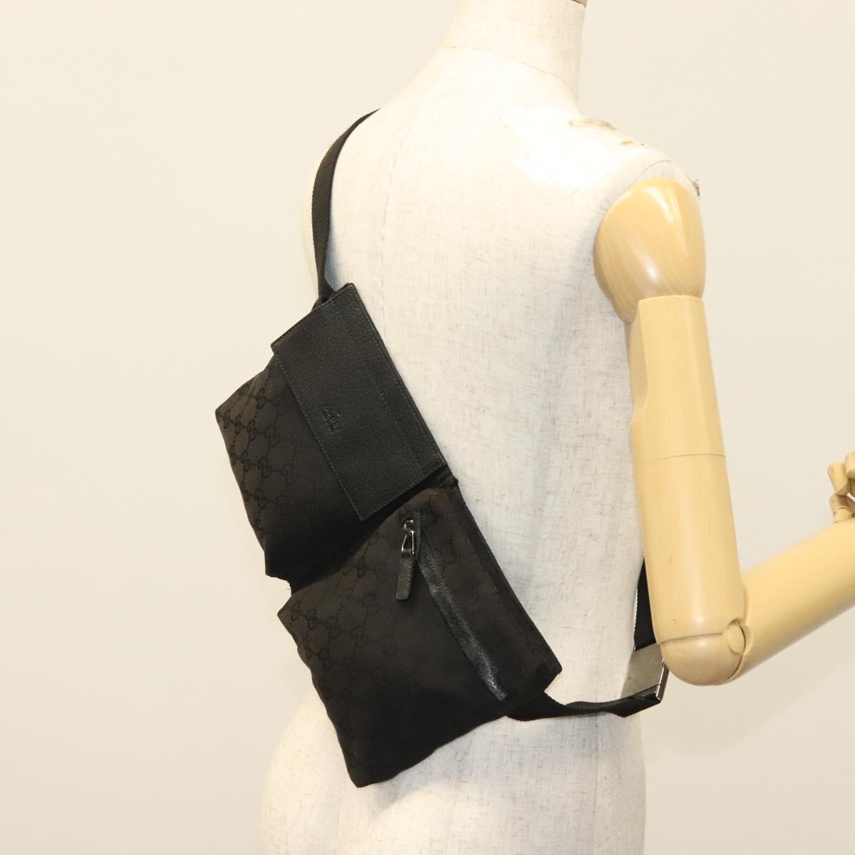 GUCCI GG Canvas Body Bag Black Silver 28566 Auth ep10174